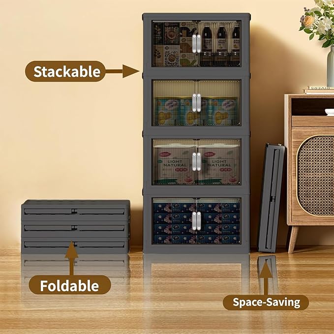ONAIL 5 Tier Plastic Storage Bins and Boxes Organizer - 656Qt Collapsible Stackable with Lids, Extra Large Closet Organizer for Bedroom, Living Room, Office Organization - Foldable Cabinet Containers