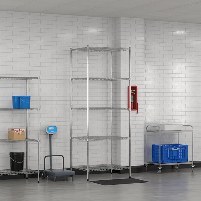 Commercial NSF Listed Chrome Stationary Wire Shelving Kit 30" x 36" x 96", with 5 Shelves Perfect for Warehouse, Walk-in Refrigerator, Freezer, Grocery Store, Restaurant, Dishroom