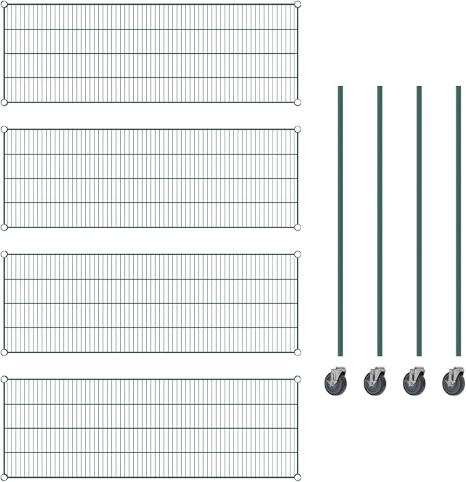 Commercial NSF Listed Green Epoxy Mobile Wire Shelving Kit 21" x 60" x 60", with 4 Shelves Perfect for Warehouse, Walk-in Refrigerator, Freezer, Grocery Store, Restaurant, Dishroom