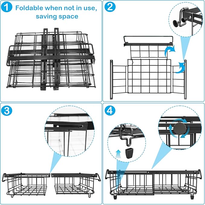 DOUBFIVSY Freezer Organizer Bins, 2 Pack Expandable Stackable Chest Deep Freezer Organizer Bins, Foldable Freezer Baskets with Handles, Freezer Storage Bins for 5 - 20 Cu.Ft Deep Freezer, Black