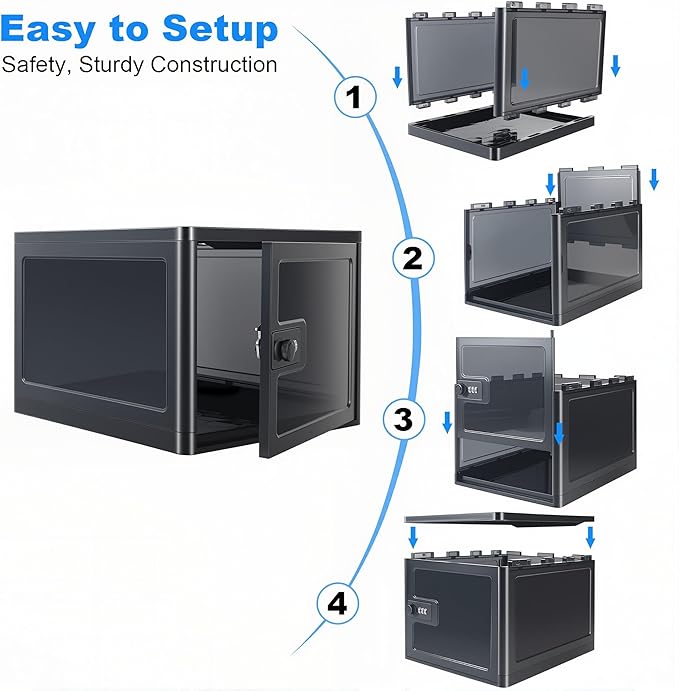 Clear Lockable Storage Box for Food，Tech and Home Safety, Medicine Lock Box for Safe Medication,Lockable Storage Bin，Refrigerator Storage Bins, Tablet Phone Jail Lock Box (Black)