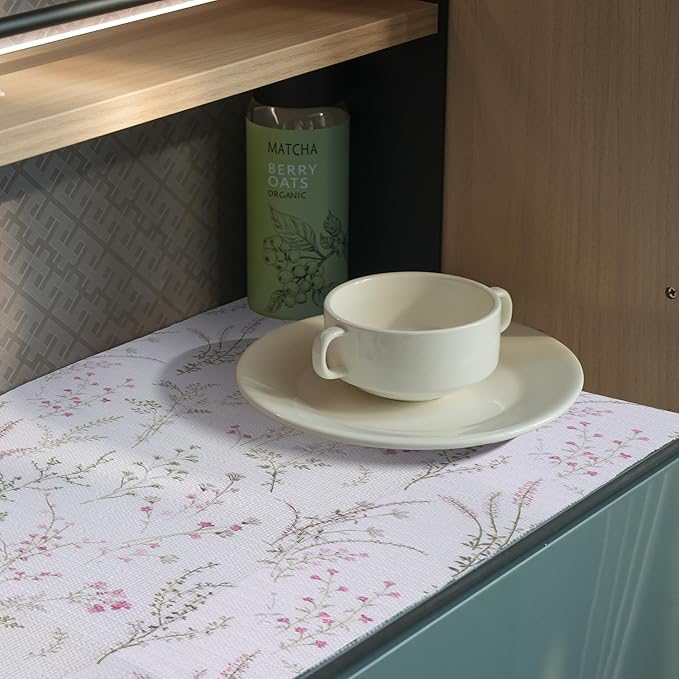 Amiitay Floral Drawer and Shelf Liner for Cabinets, Non-Adhesive and Strong Non-Slip Flower Shelf Cabinet Drawer Liners for Kitchen,Table,Bookshelves,Waterproof Cupboard Liners,12IN x 10FT