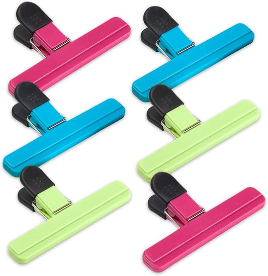Ninth Five 6 Pack Chip Bag Clips, 6 Inch Large Size Assorted Colors Foods Snacks Bag Paper Clips, Plastic Heavy Duty Seal Grips