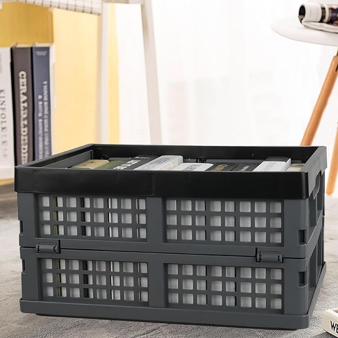 Hommp 4-Pack 15 L Plastic Collapsible Storage Crates, Stackable Storage Folding Crates