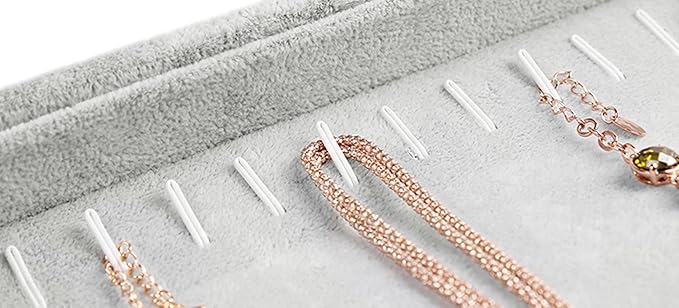 Stratalife Necklace Organizer Stackable Jewelry Organizer 20 Hooks Large Jewelry Tray Velvet Necklaces Holder Bracelet Storage for Women Girls Grey
