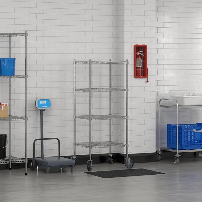 Commercial NSF Listed Chrome Mobile Wire Shelving Kit 21" x 24" x 60", with 4 Shelves Perfect for Warehouse, Walk-in Refrigerator, Freezer, Grocery Store, Restaurant, Dishroom