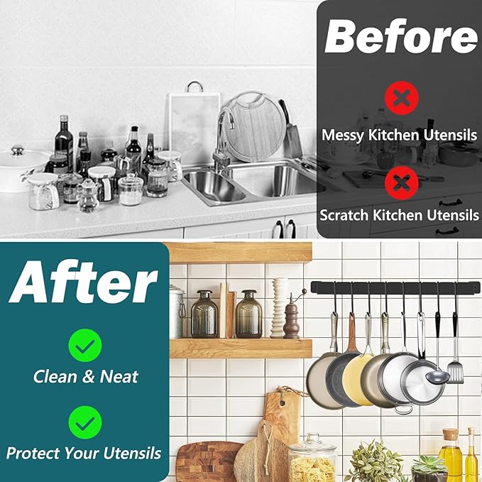 Wall-Mounted Utensil Rack Hanger Steel-made Kitchen Utensil Rack Organizer Pot Pans Wall Hanger Holder for Rustic Iron Kitchen Organizer with Ten Hanging Hooks（2 Pack）