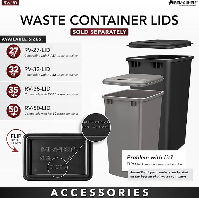 Rev-A-Shelf Double 50 Quart Pull Out Trash Can for Base Kitchen Cabinets, Storage Garage Bin on Wire Basket with Soft Close, Silver, 5149-2150DM-217