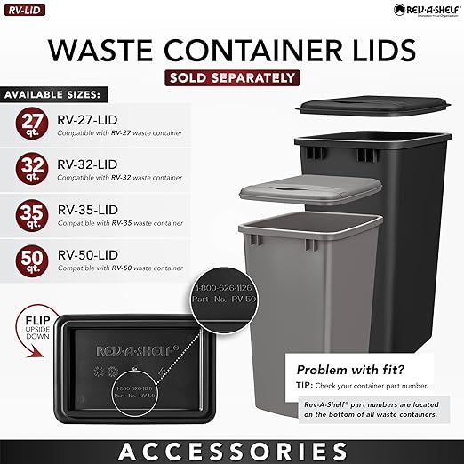 Rev-A-Shelf 2-Pack 35 Quart Polymer Replacement Trash Bin, Recycle Waste Garbage Container for Kitchen Cabinet Pullouts, Black, RV-35-18-2 - Large Plastic Bins for Home and Office