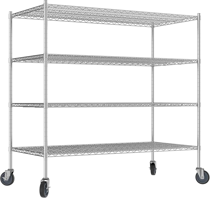 Commercial NSF Listed Chrome Mobile Wire Shelving Kit 30" x 60" x 60", with 4 Shelves Perfect for Warehouse, Walk-in Refrigerator, Freezer, Grocery Store, Restaurant, Dishroom