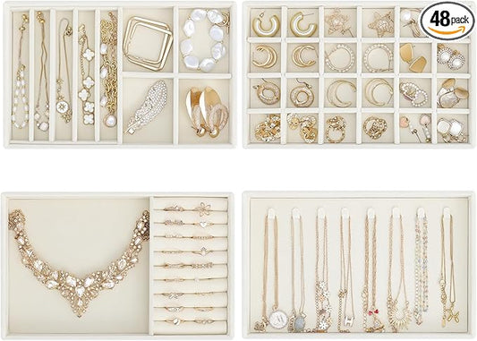 ProCase Stackable Jewelry Organizer Trays for Drawers, Jewelry Drawer Inserts Container Display Case Storage for Earring Necklace Rings Bracelet with Removable Dividers -Beige, 4 Layers
