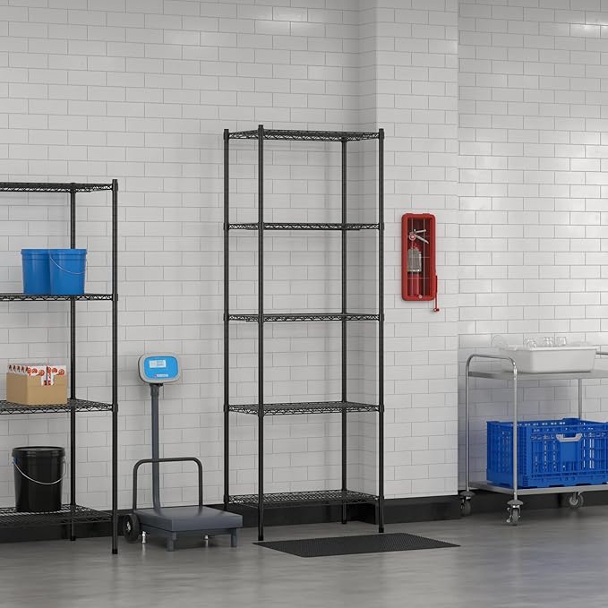Commercial NSF Listed Black Epoxy Stationary Wire Shelving Kit 18" x 30" x 86", with 5 Shelves Perfect for Warehouse, Walk-in Refrigerator, Freezer, Grocery Store, Restaurant, Dishroom