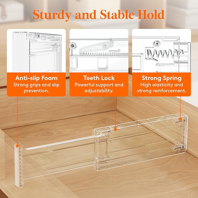 Lifewit 8 Pack Drawer Dividers 4" High, 11-17" Adjustable Dresser Drawer Organizers for Clothes, Expandable Dresser Separators in Bedroom/Bathroom/Kitchen/Vanity/Office Organization and Storage,Clear