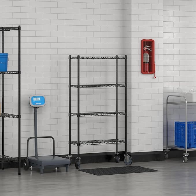 Commercial NSF Listed Black Epoxy Mobile Wire Shelving Kit 12" x 30" x 60", with 4 Shelves Perfect for Warehouse, Walk-in Refrigerator, Freezer, Grocery Store, Restaurant, Dishroom