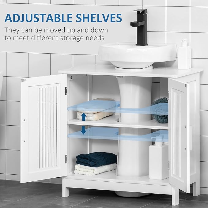 Pedestal Sink Storage Cabinet with 2 Doors, Under Sink Bathroom Cabinet with 2 Doors and Shelf, Under Sink Cabinet Bathroom Space Saver Organizer Pedestal Sink Bathroom Vanity Furniture