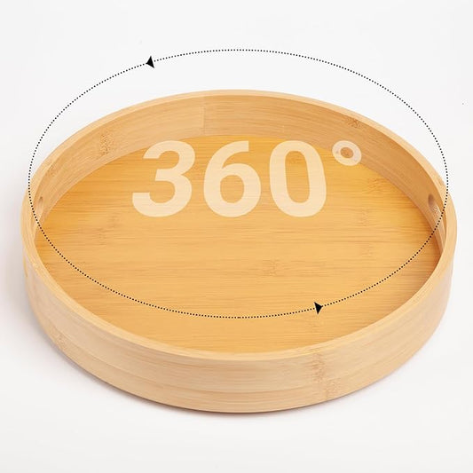 10in Bamboo Lazy Susan Pantry Turntable Organizer and Storage with Tall Side Anti Fall for Countertop and Spice Pill Container Organization Holder for Table Top Round Seasoning Tray for Kitchen