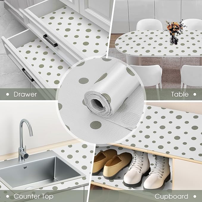 ALIUNI Drawer and Shelf Liner, Non-Slip Kitchen Cabinet Liners Non-Adhesive Thick Strong Grip Waterproof Washable Mats Protect Dresser Shelves Cupboard Bathroom Cabinets, Polka Dot, 24 in X 10 FT