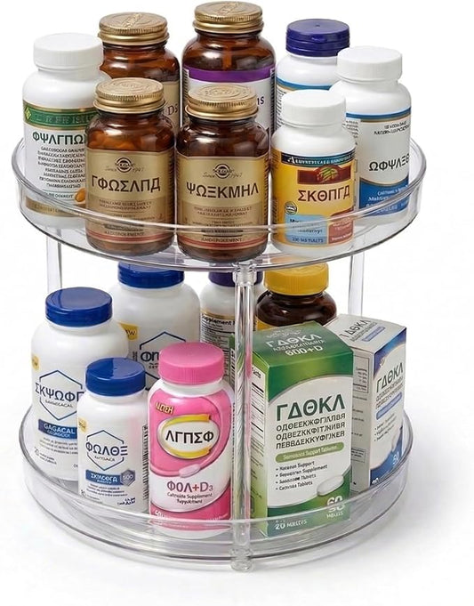 2-Tier Vitamin Storage Organizer, Rotary Turntable Organizer for Vitamin Bottles and Medicine Bottle, Vitamin Bottle Organizer for Countertop, Bathroom Cabinet Storage (2)