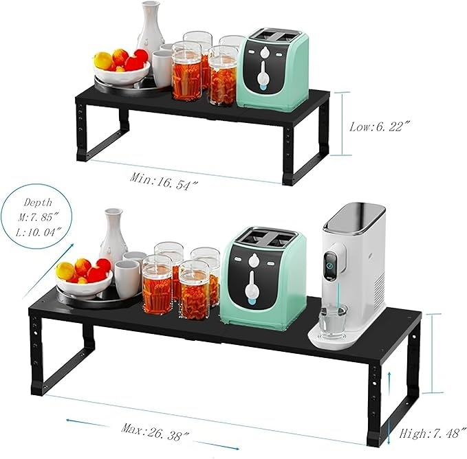 Expandable Spice Rack Organizer for Kitchen Cabinet, Seasoning,Bathroom Organizion Display Shelf, Stackable Multi-Purpose Shelves.Easy-to-Install（1Pack/Black,Large