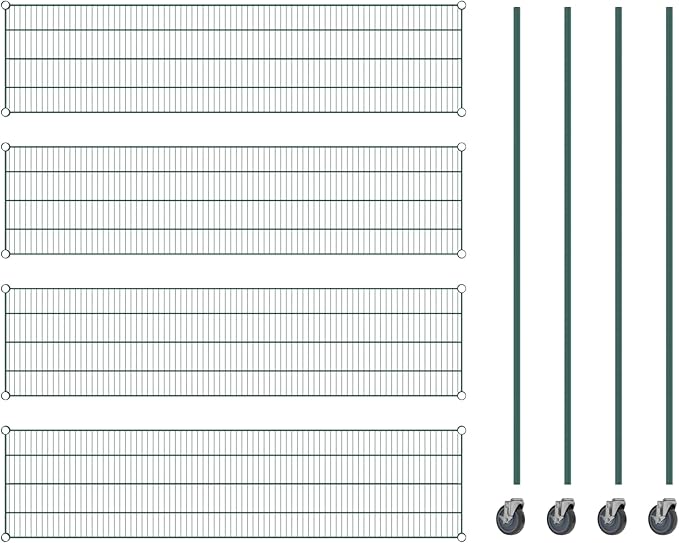 Commercial NSF Listed Green Epoxy Mobile Wire Shelving Kit 18" x 72" x 80", with 4 Shelves Perfect for Warehouse, Walk-in Refrigerator, Freezer, Grocery Store, Restaurant, Dishroom