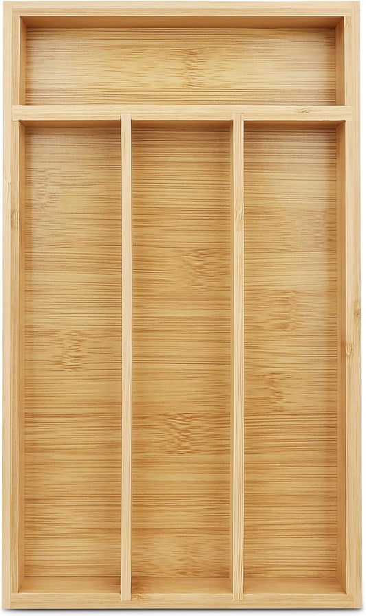 Small Silverware Organizer, Bamboo Drawer Organize, Bamboo Silverware Drawer Organizer, Spoon Flatware Storage with Grooved Drawer Dividers