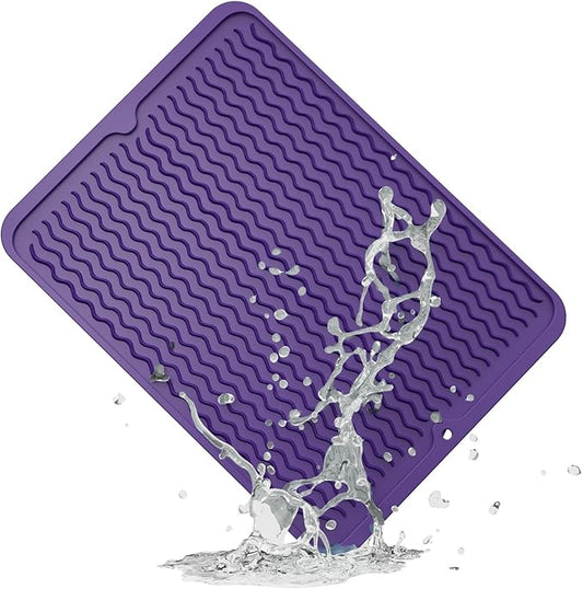 ZLR Silicone Dish Drying Mat & Heat Resistant Trivet (12" x 16") - Waterproof Counter Protector for Air Fryer, Coffee Maker - Non-Slip, BPA Free Kitchen Pad, Easy Clean Dishwasher Safe (Meadow Violet)