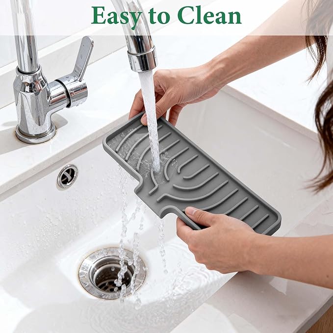 GUUKIN Sponge Holder for Kitchen Sink, 9.8"×4.9" Silicone Sponge Holder, Soap Tray with Drain, Dish Soap Mat for Shower Bathroom, Perfect for Dispenser,Scrubber,Bottle,Cup on Sink or Counter (Grey)