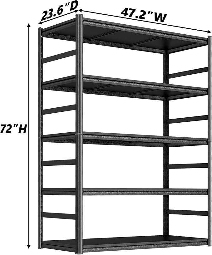 Kitchen Storage Shelves, 47.2"W × 23.6"D × 72"H Heavy Duty Durable Metal Shelving Unit, 5-Tier Adjustable Pantry Shelf, Food and Beverage Organization and Storage Shelves,Shelf Organizer, Black