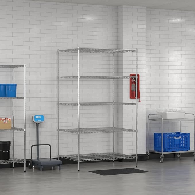 Commercial NSF Listed Chrome Stationary Wire Shelving Kit 36" x 48" x 86", with 5 Shelves Perfect for Warehouse, Walk-in Refrigerator, Freezer, Grocery Store, Restaurant, Dishroom