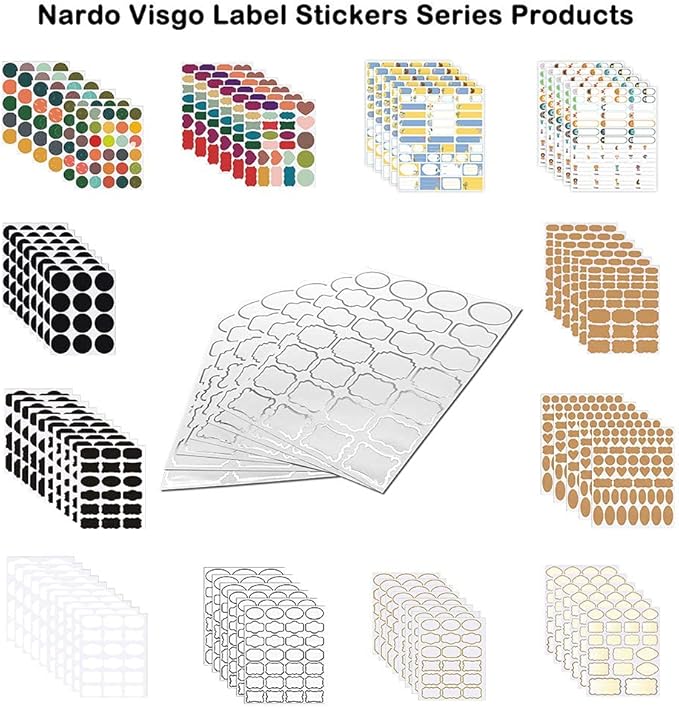 Nardo Visgo Natural Brown Kraft Paper Label Stickers,Removable Assorted Size and Shapes Kraft Labels for Essential Oil Bottles,Mason Jars,Storage Containers or Gift Decoration,Free Black Marker,285pcs