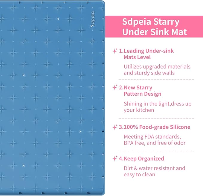Sdpeia Under Sink Mat 25"×19" Waterproof Silicone Cabinet Liner & Sink Protector for Kitchen & Bathroom, Multi-Purpose Organizers Tray for Pets, Laundry, Cat Litter Mat