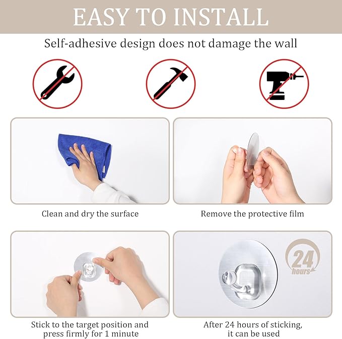 Uten Adhesive Hooks for Hanging 10 Pack, Heavy Duty Wall Hooks 11 lbs, Self Adhesive Waterproof Sticky Robe Towel Hooks for Home, Bathroom, Kitchen, Outdoor