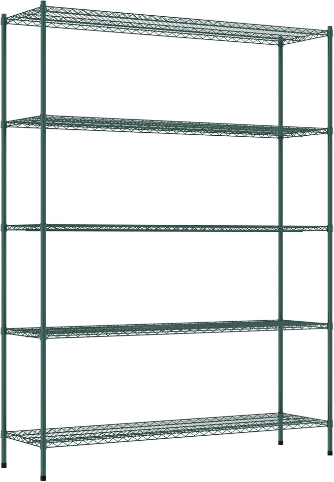 Commercial NSF Listed Green Epoxy Stationary Wire Shelving Kit 21" x 72" x 96", with 5 Shelves Perfect for Warehouse, Walk-in Refrigerator, Freezer, Grocery Store, Restaurant, Dishroom