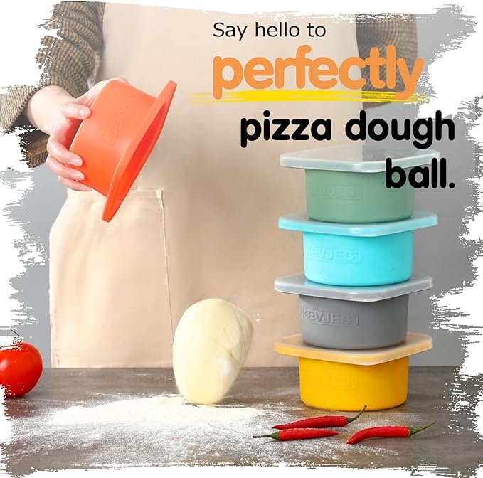 KEVJES PLUS 1000ml Pizza Dough Proofing Containers for DIY family Artisan Pizza, Food Grade Silicone Stackable Boxes with Lids, Freezer, Fridge, Dishwasher Safe,4sets (Gray)