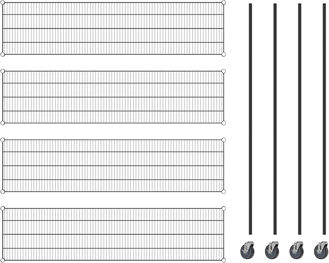 Commercial NSF Listed Black Epoxy Mobile Wire Shelving Kit 18" x 72" x 80", with 4 Shelves Perfect for Warehouse, Walk-in Refrigerator, Freezer, Grocery Store, Restaurant, Dishroom