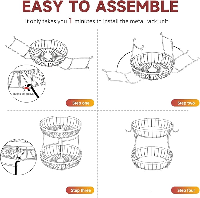 2 Tier Fruit Basket for Kitchen Counter with 2 Banana Hangers, 2025 Pro Detachable Metal Fruit Bowl with Wooden Handle,Fruit Holder for Bread Snack Veggies, Brown Extra Large