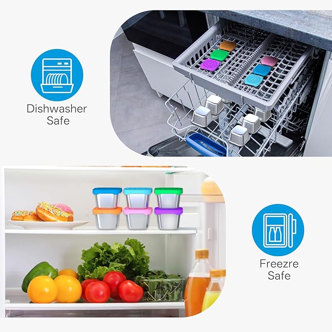 6Pack 6oz Stainless Steel Snack Containers for Kids, Leak Proof Small Food Storage Container with Silicone Lid, Easy Open Leak Proof Stainless Steel Food Storage Containers with Silicone Lids