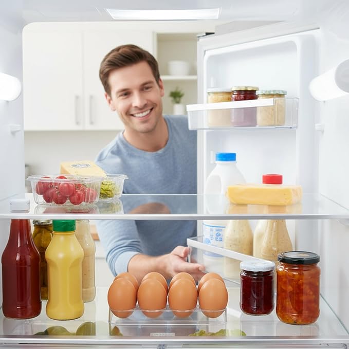 2 PCS Clear Egg Holder for Fridge, Durable Plastic Egg Storage Container Tray, Compact Kitchen Organizer Rack for Countertop, Holds 8 Eggs