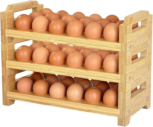 Bamboo Egg Holder Countertop - Stackable Design for Fresh Eggs, Farmhouse Egg Tray Storage Display Rack, Kitchen Counter Top Organizer Wooden Egg Stand, Fits Quail, Duck, Turkey, Chicken Eggs (Luxury)