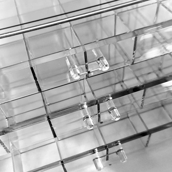 Acrylic Earrings Jewelry Organizer with 3 Drawers 72 grids, Stackable Necklace Rings Display Storage Case Box Holder, Clear Grey