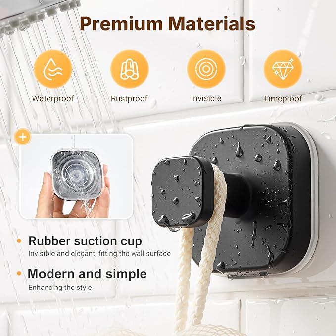 Zrpot 3 PCS Bathroom Hooks for Towels, Suction Cup Hooks for Shower, Door Hooks for Hanging Robe Loofah Removable Wall Hooks for Kitchen Glass Window Black