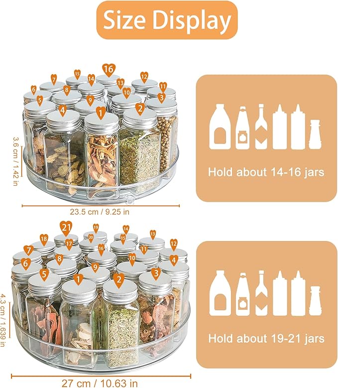 Roninkier Clear Lazy-Susan Turntable Cabinet-Organizer – 2-Pack 9-Inch Spice Rack Storage for Fridge Refrigerator Pantry