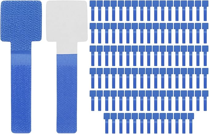 M METERXITY 100-Pack Hook and Loop Cable Ties, 3.5 x 1.1 Inch Adjustable Self-Adhesive Cord Organizer for Desk/Home/Wall/Office Essentials, Cable Management Under Desk [Blue]