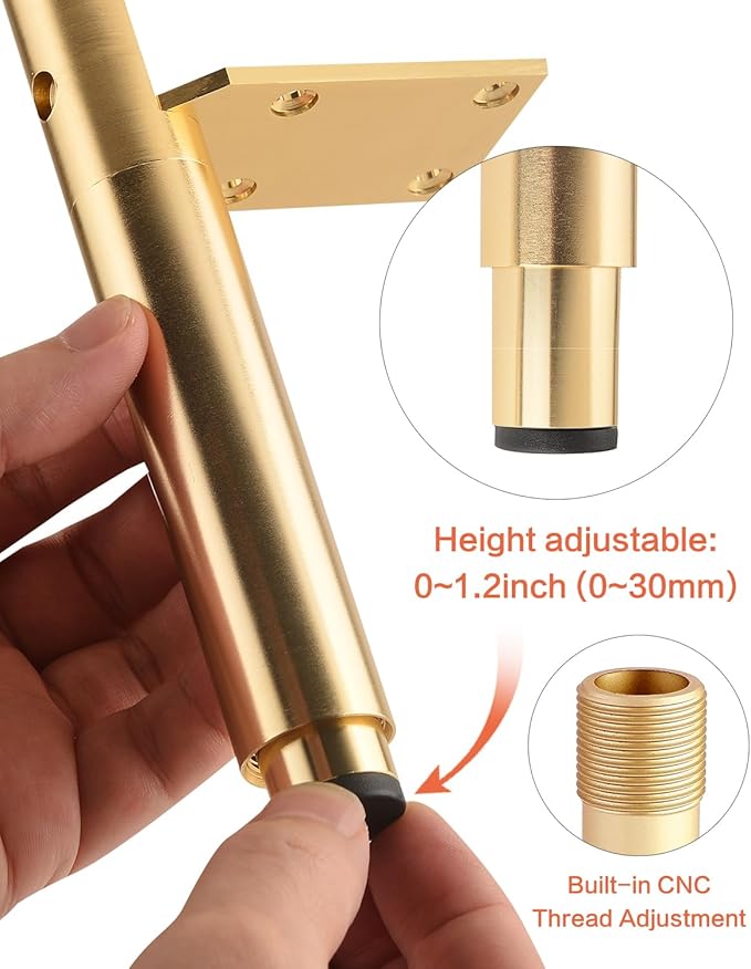 4 Pack Adjustable Furniture Legs Golden 3.3-4.5 Inch Coffee Table Height Extenders Nightstand Legs Replacement Support Metal Feet Desk Legs