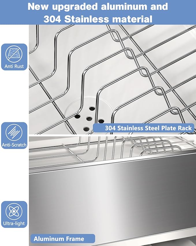 Dish Racks,Extendable Countertop Dish Drying Rack, Dish Drainer & Drainboard Set with Utensil Holder and Cup Holder, White