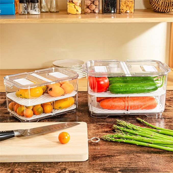 blitzlabs Refrigerator Organizer Bins Produce Saver, Stackable Freezer Bins Fresh Keeper Food Storage Containers for Fridge Freezer Cabinet Kitchen Organization -5700ML