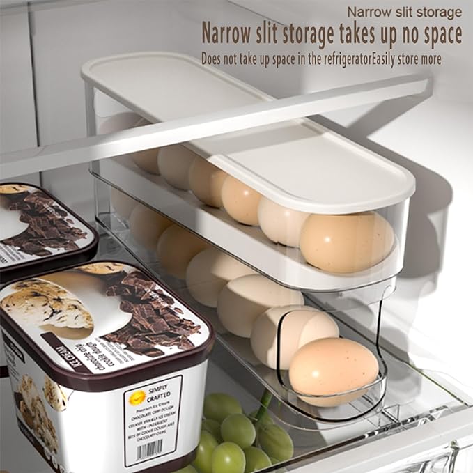 Auto Rolling Fridge Egg Organizer, Space Saving Eggs Dispenser for Refrigerator Storager, Home Egg Holder, 1 pack