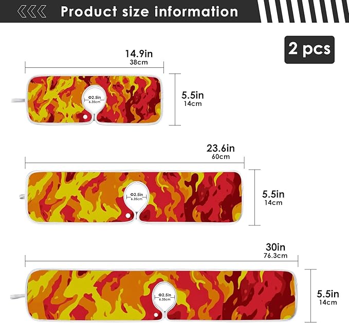 2 PCS Kitchen Sink Splash Guard 30 Inch Faucet Mat for Kitchen Sink Bathroom Sink Faucet Absorbing Drip Drain Mat Pad Microfiber Soft Washable Red and Yellow Flame