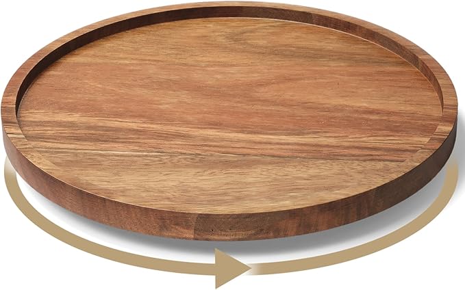 Lazy Susan Organizer for Kitchen, Acacia Wood Turntable for Cabinet, Pantry, Table, Countertop, Vanity, Spice Rack（Medium）