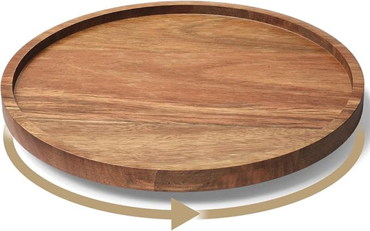 Lazy Susan Organizer for Kitchen, Acacia Wood Turntable for Cabinet, Pantry, Table, Countertop, Vanity, Spice Rack（Medium）